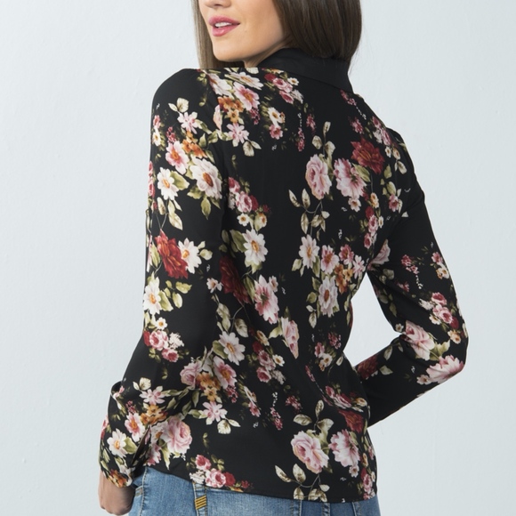 Floral Print Button Down Lace Trim Top - Picture 2 of 8